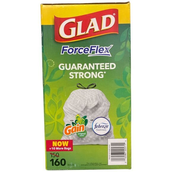 Glad ForceFlex 13-Gal Kitchen Trash Bags, Gain Original Scent + Febreze, 160ct - Picture 2 of 3